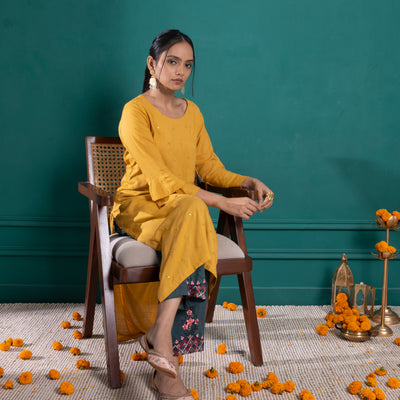 Mustard Yellow Embroidered Kurta